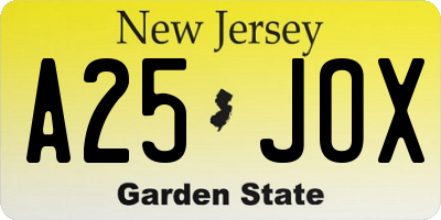 NJ license plate A25JOX