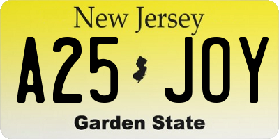 NJ license plate A25JOY