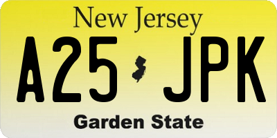 NJ license plate A25JPK