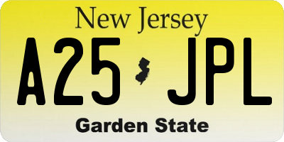 NJ license plate A25JPL
