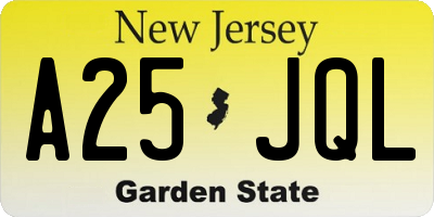 NJ license plate A25JQL