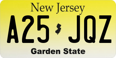NJ license plate A25JQZ