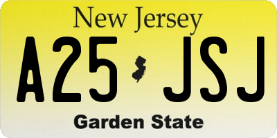 NJ license plate A25JSJ