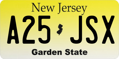 NJ license plate A25JSX