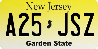 NJ license plate A25JSZ