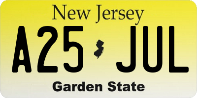 NJ license plate A25JUL