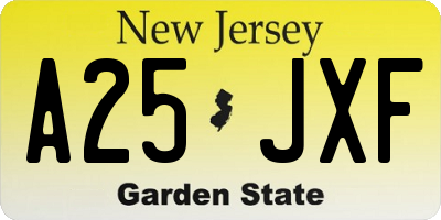 NJ license plate A25JXF