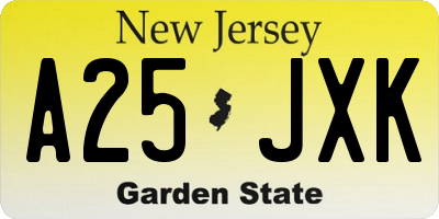 NJ license plate A25JXK