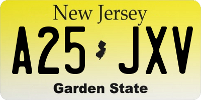 NJ license plate A25JXV