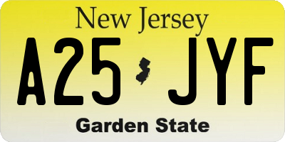 NJ license plate A25JYF