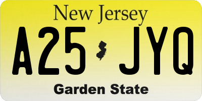 NJ license plate A25JYQ