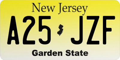 NJ license plate A25JZF