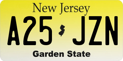 NJ license plate A25JZN