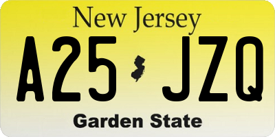 NJ license plate A25JZQ