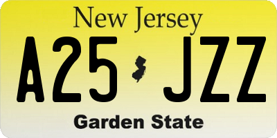 NJ license plate A25JZZ