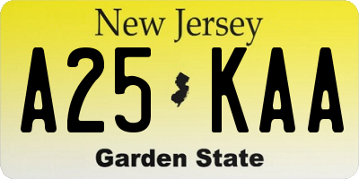 NJ license plate A25KAA