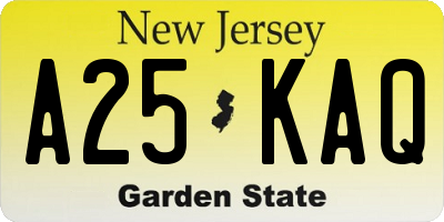 NJ license plate A25KAQ