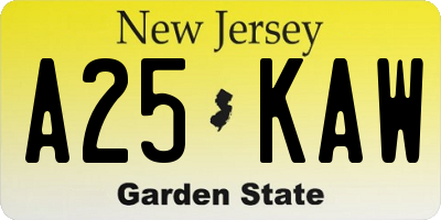 NJ license plate A25KAW