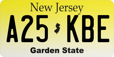 NJ license plate A25KBE