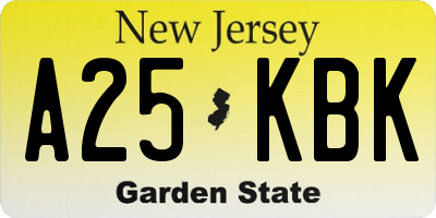 NJ license plate A25KBK