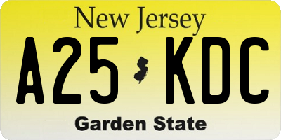 NJ license plate A25KDC