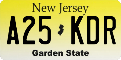 NJ license plate A25KDR