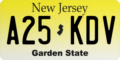 NJ license plate A25KDV