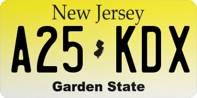 NJ license plate A25KDX