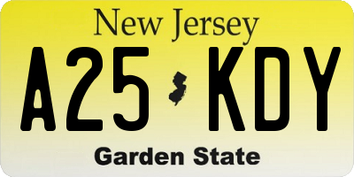NJ license plate A25KDY