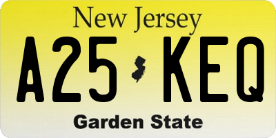 NJ license plate A25KEQ