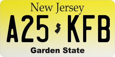 NJ license plate A25KFB