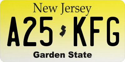 NJ license plate A25KFG