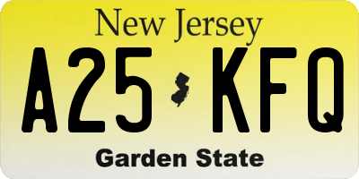 NJ license plate A25KFQ