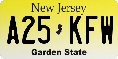 NJ license plate A25KFW