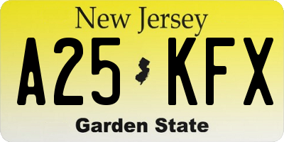 NJ license plate A25KFX
