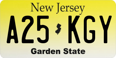 NJ license plate A25KGY