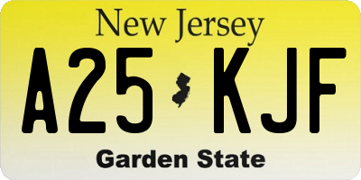NJ license plate A25KJF