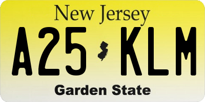 NJ license plate A25KLM