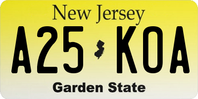 NJ license plate A25KOA
