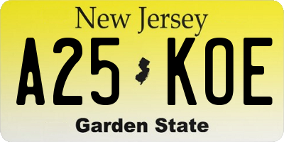 NJ license plate A25KOE