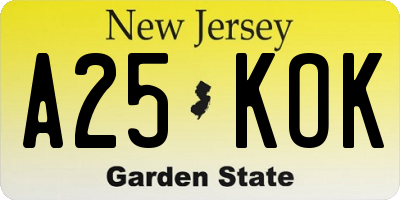 NJ license plate A25KOK