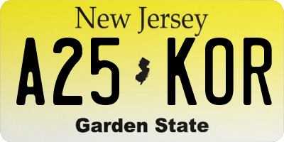 NJ license plate A25KOR