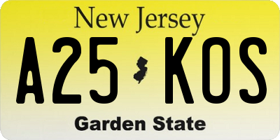 NJ license plate A25KOS