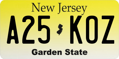 NJ license plate A25KOZ