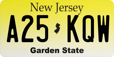 NJ license plate A25KQW
