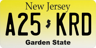 NJ license plate A25KRD