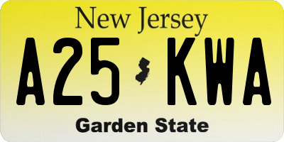 NJ license plate A25KWA