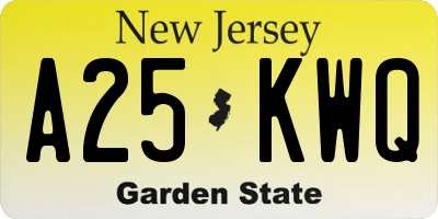 NJ license plate A25KWQ