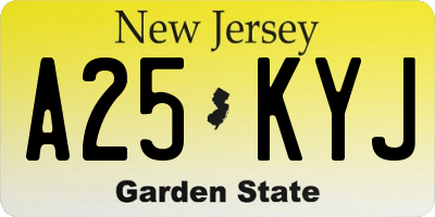 NJ license plate A25KYJ