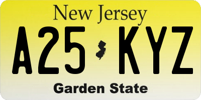 NJ license plate A25KYZ